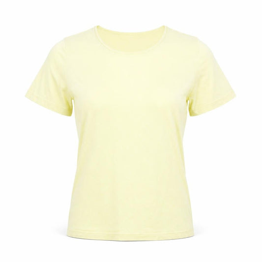 Front view of delmond women’s yellow basic t-shirt, size UK 10