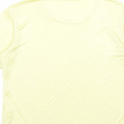 Brand and care label for delmond women’s yellow basic t-shirt, size UK 10