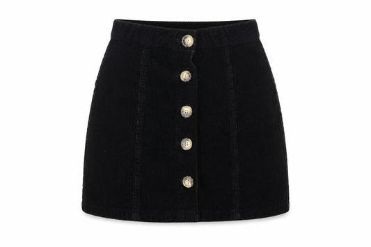 Front view of Denim & Co. women’s black a-line skirt, size UK 6