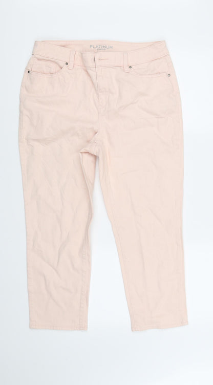 Additional front view of Chicos women’s pink straight jeans, size UK 10, 27-inch leg