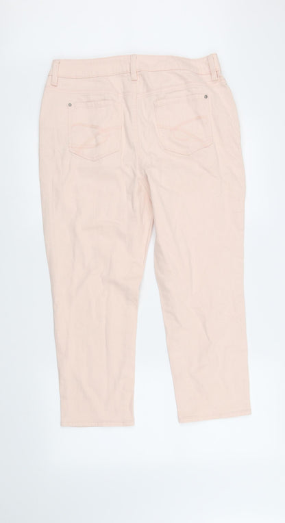 Back view of Chicos women’s pink straight jeans, size UK 10, 27-inch leg