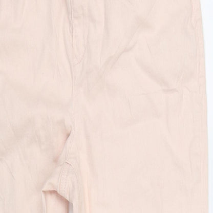 Close-up detail of Chicos women’s pink straight jeans, size UK 10, 27-inch leg