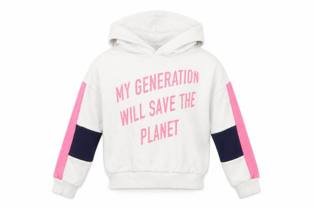 Front view of F&F girls’ white jersey pullover hoodie, size 7-8, years - my generation