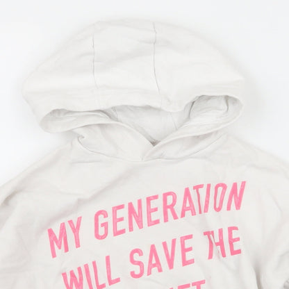 Close-up detail of F&F girls’ white jersey pullover hoodie, size 7-8, years - my generation