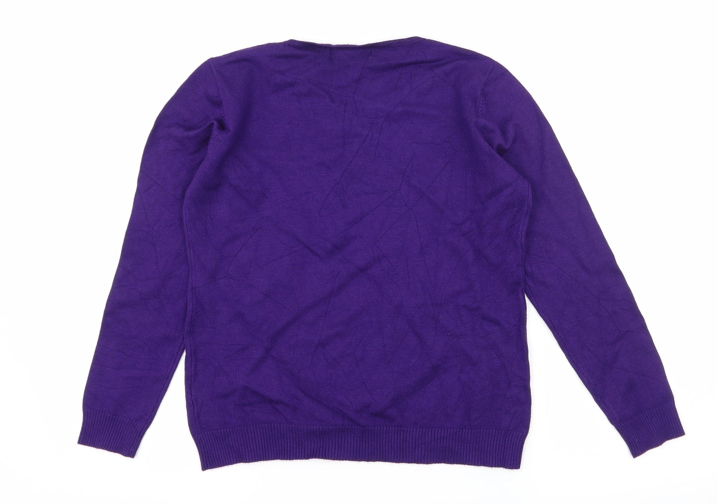 Just Elegance Womens Purple Floral Knit Pullover Jumper Size S