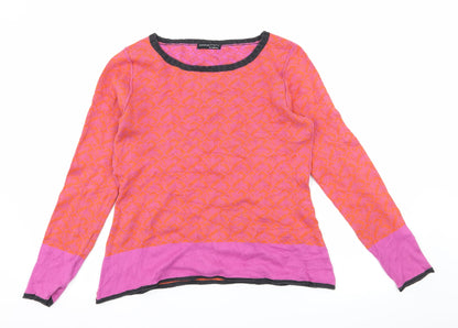 Additional front view of CPM Collection women’s orange floral knit jumper, size UK 10