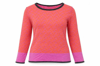 Front view of CPM Collection women’s orange floral knit jumper, size UK 10