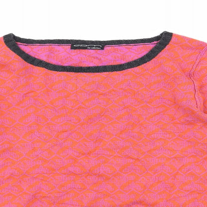 Close-up detail of CPM Collection women’s orange floral knit jumper, size UK 10