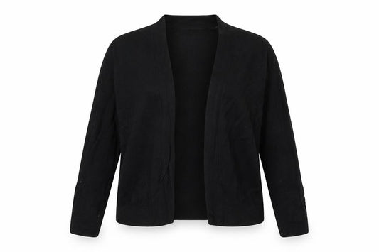 Front view of Zoe&Phoebe women’s black knit cardigan jumper, size XL