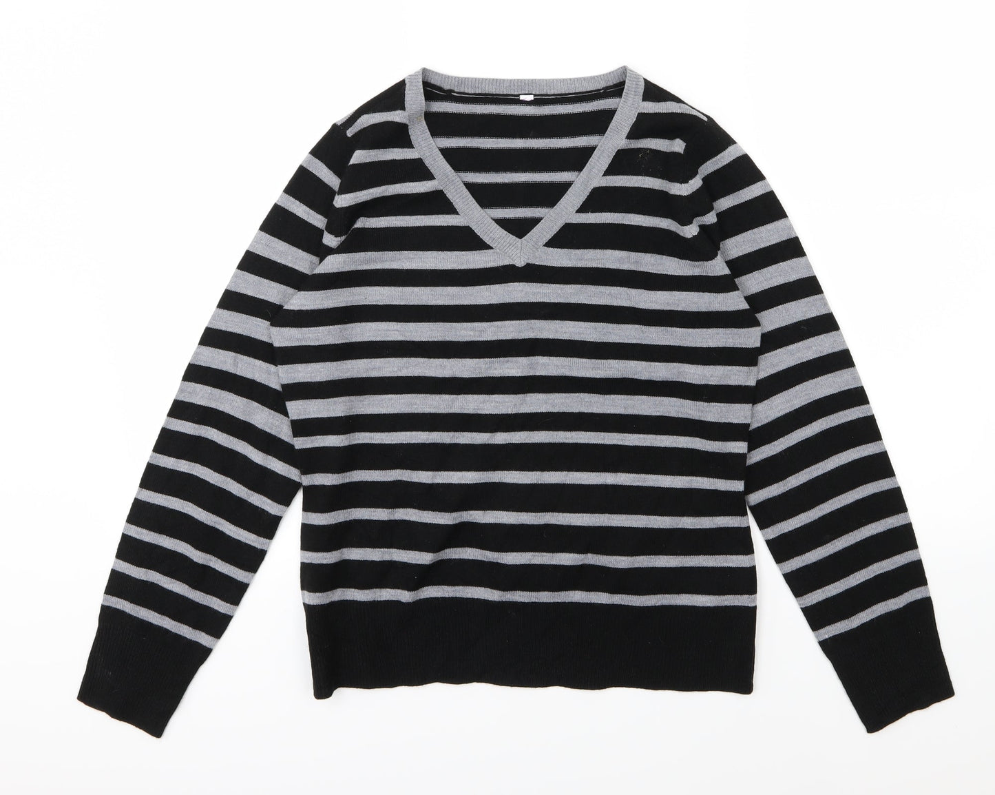 BHS Womens Grey Striped Knit Pullover Jumper Size 10