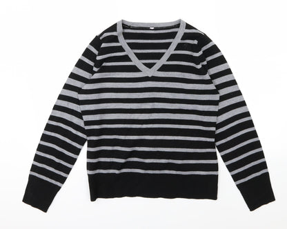 Additional front view of BHS women’s grey striped knit jumper, size UK 10