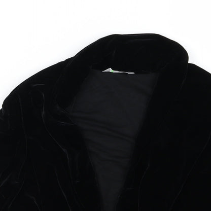 Close-up detail of Marks & Spencer women’s black velour jacket blazer, size UK 10