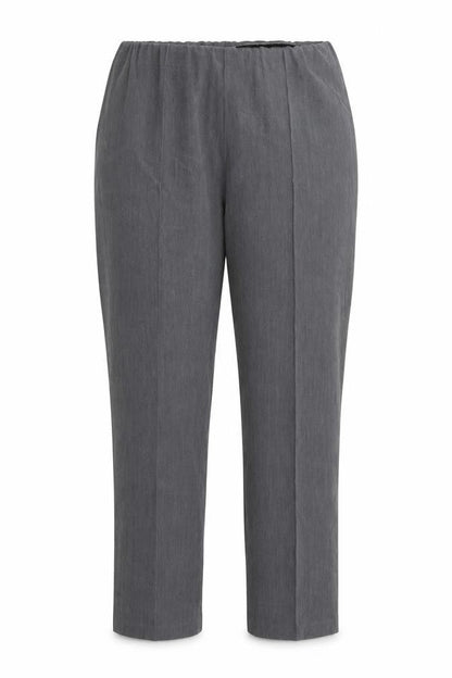 Front view of Vida Vi women’s grey rayon trousers, size UK 14, 28-inch leg