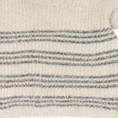 Brand and care label for Best Live women’s beige striped jumper, size L