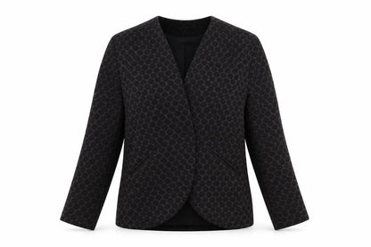 Front view of Preworn women’s grey polka dot jacket coat, size XS
