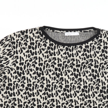Close-up detail of Papaya women’s beige animal print jumper, size UK 12