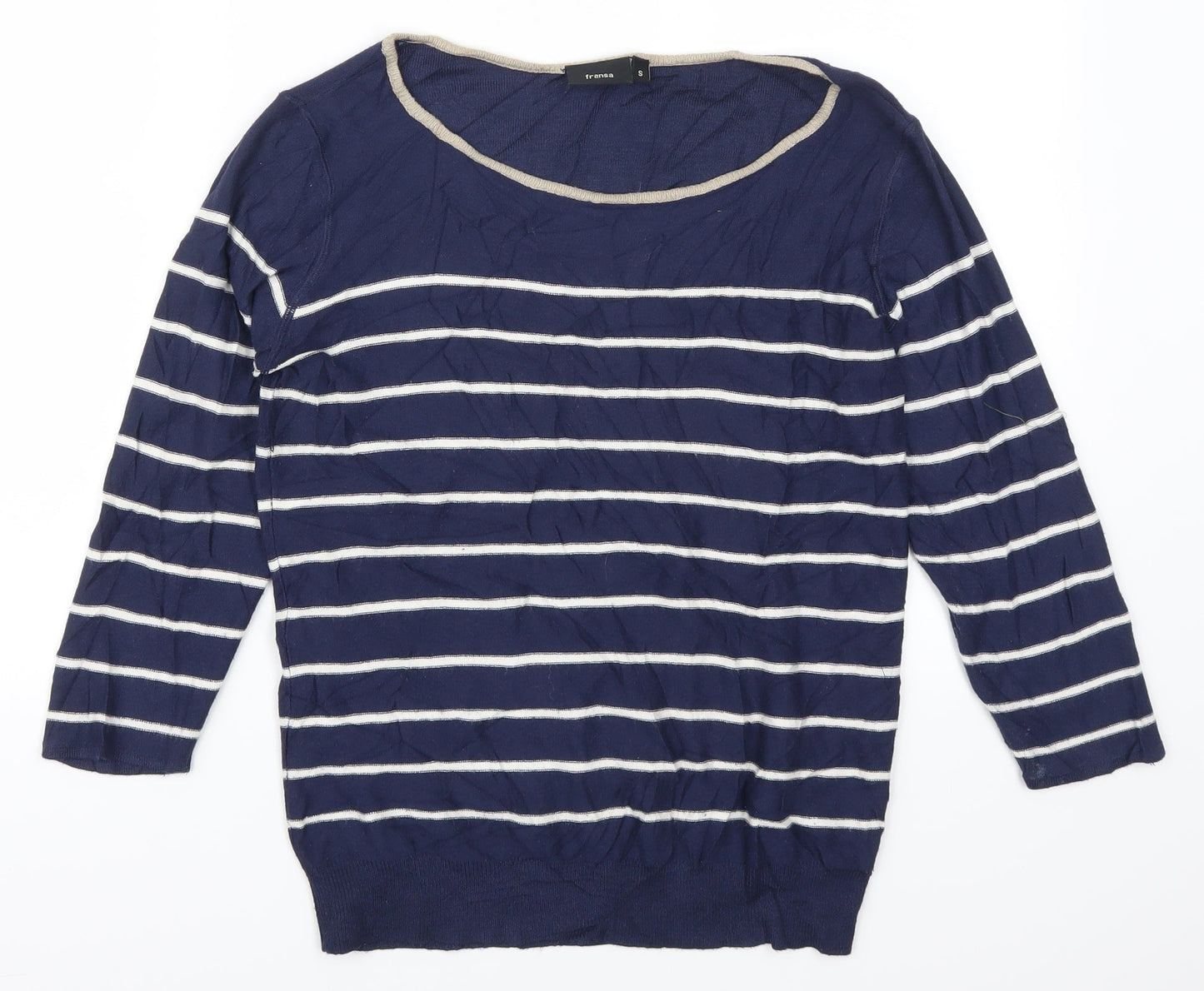 Fransa Womens Blue Striped  Pullover Jumper Size S