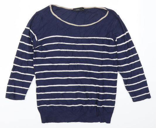 Fransa Womens Blue Striped  Pullover Jumper Size S