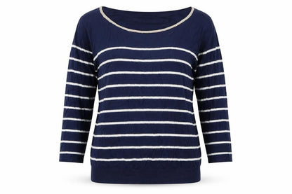Front view of Fransa women’s blue striped jumper, size S