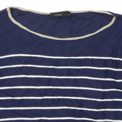 Close-up detail of Fransa women’s blue striped jumper, size S