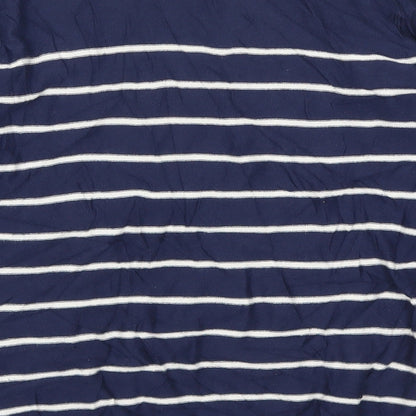 Brand and care label for Fransa women’s blue striped jumper, size S
