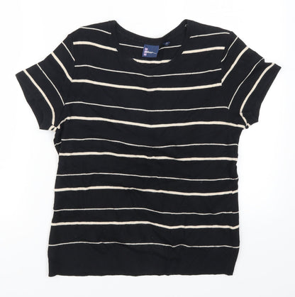 Additional front view of Dash women’s black striped jumper, size UK 10