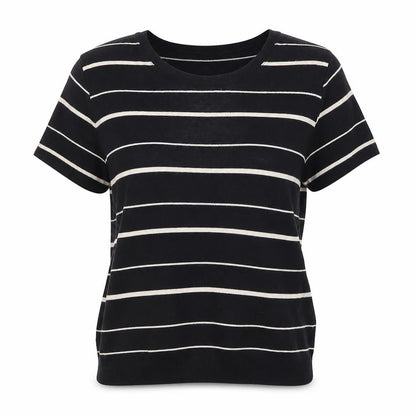 Front view of Dash women’s black striped jumper, size UK 10