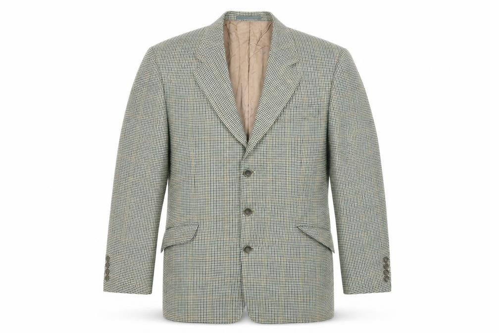 Van Kollen Mens Green Houndstooth  Jacket Suit Jacket Size 42