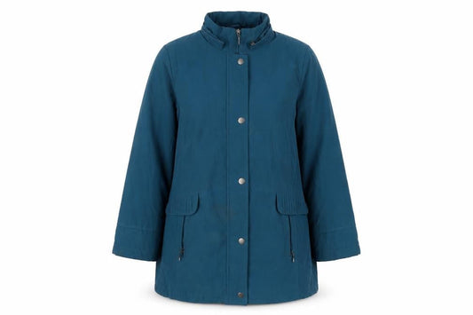 Front view of Bonmarché women’s blue overcoat coat, size M