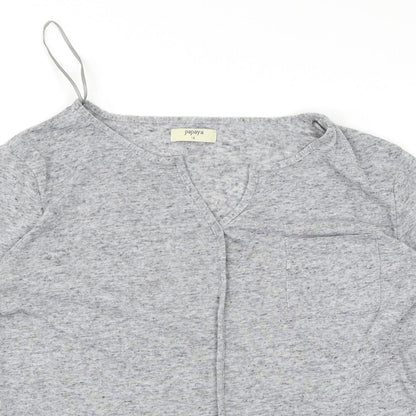 Close-up detail of Papaya women’s grey basic t-shirt, size UK 12