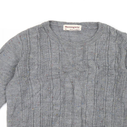 Close-up detail of Hemingway men’s grey knit jumper, size M