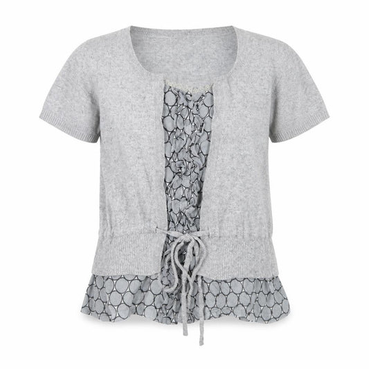 Front view of Zingara women’s grey knit cardigan jumper, size UK 12