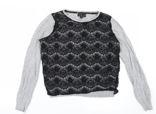 Topshop Womens Grey  Knit Pullover Jumper Size 10  - Lace Detail