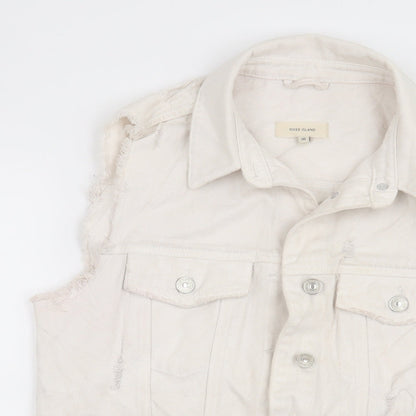 Close-up detail of River Island women’s white jacket, size UK 10