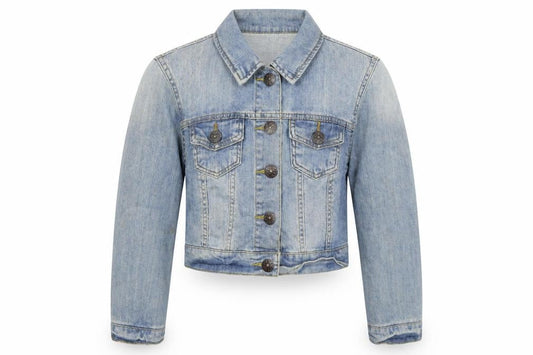 Front view of Denim Co women’s blue denim jacket, size UK 8