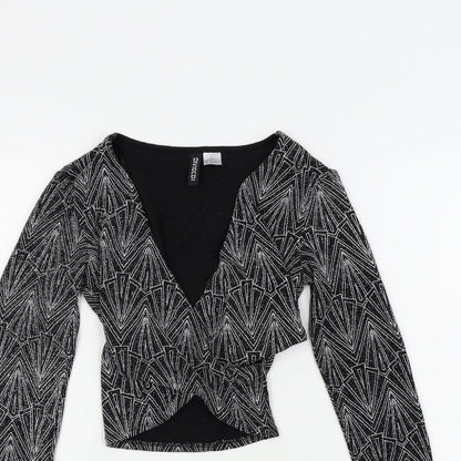 Close-up detail of H&M women’s silver basic blouse, size S