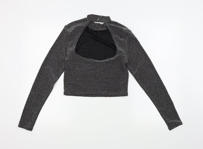 Back view of H&M women’s silver basic blouse, size M