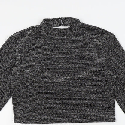 Close-up detail of H&M women’s silver basic blouse, size M