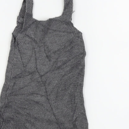 Brand and care label for Nutmeg girls’ grey a-line, size 9-12, months