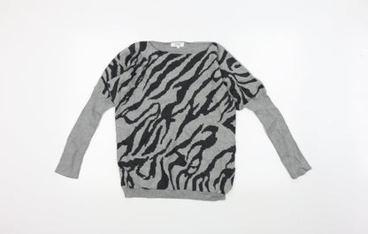 Additional front view of Linea women’s grey animal print jumper, size S