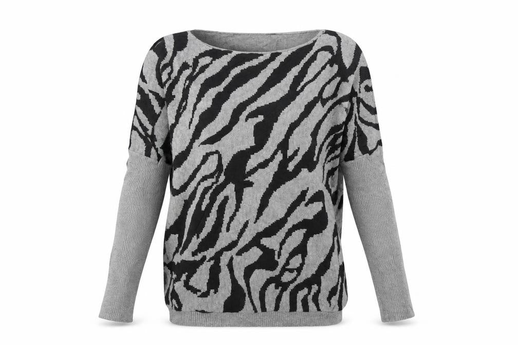 Linea Womens Grey Animal Print  Pullover Jumper Size S