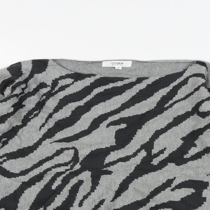 Close-up detail of Linea women’s grey animal print jumper, size S