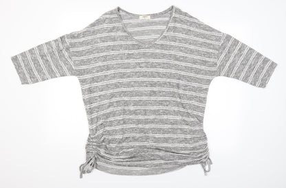 Front view of Papaya women’s grey striped basic blouse, size XL