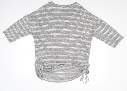 Back view of Papaya women’s grey striped basic blouse, size XL