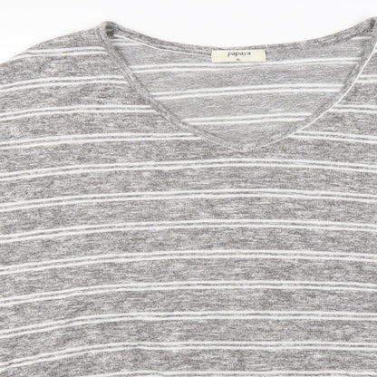Close-up detail of Papaya women’s grey striped basic blouse, size XL