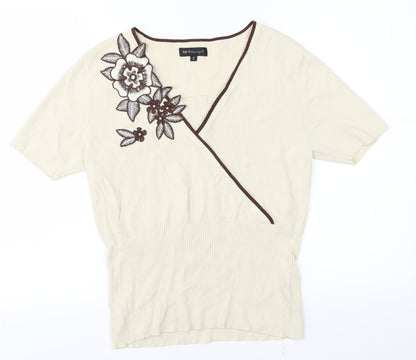 Additional front view of Sky Designs women’s beige basic t-shirt, size M, - flowers