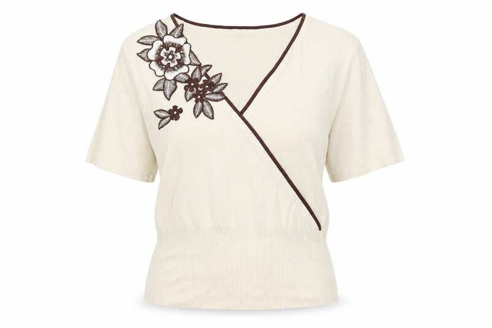 Sky Designs Womens Beige   Basic T-Shirt Size M  - Flowers