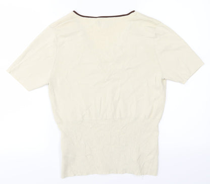 Back view of Sky Designs women’s beige basic t-shirt, size M, - flowers