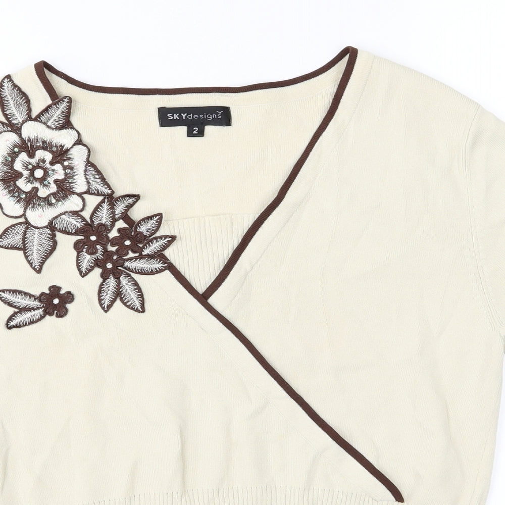 Sky Designs Womens Beige   Basic T-Shirt Size M  - Flowers