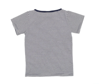 Back view of Desiderio girls’ blue striped basic t-shirt, size S, - yachting club amalfi